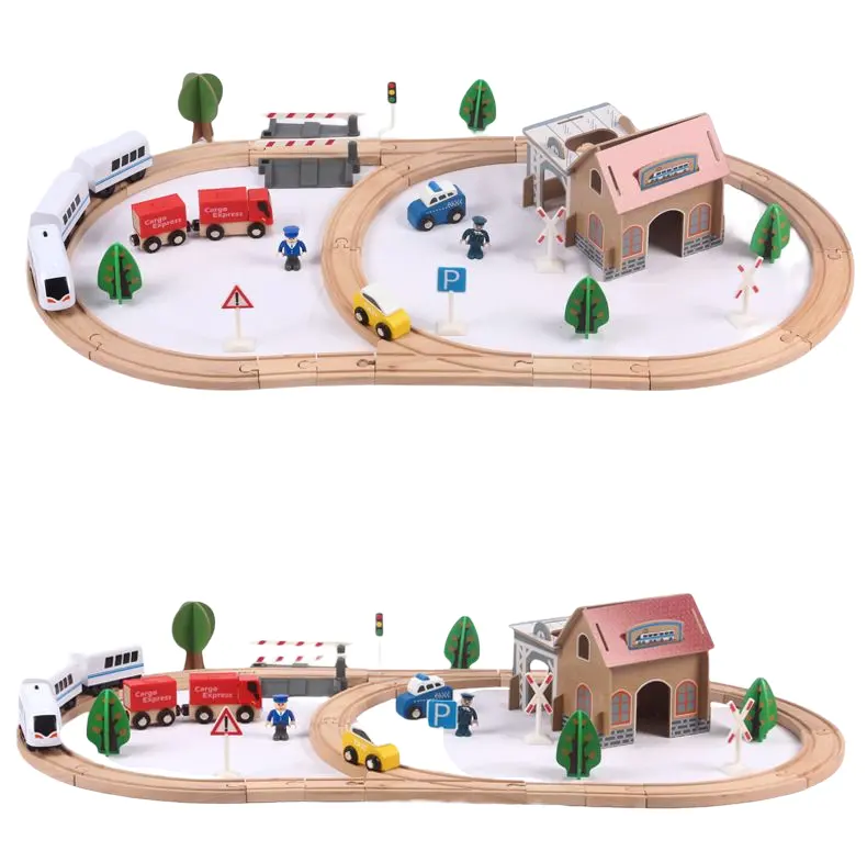 Деревянный игрушечный поезд CMC, 88 шт. для детей, модель автомобиля, пазл, слот для строительства, трек, поезд, трек, набор «сделай сам», игрушка для детей Монтессори