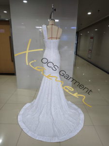 Ocstrade Vestito <span class=keywords><strong>da</strong></span> Sposa Bianco Trasparente con Corsetto, Monospalla, Floreale 3D, Strass e Strascico Lungo, Abito <span class=keywords><strong>da</strong></span> Sera Formale - Product Image 5