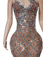 Robe longue Boluo moulante et sexy à épaules dénudées, en maille ornée de diamants, pour soirée et spectacle