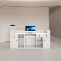 Mostrador de recepción moderno de madera blanca en oferta para hotel, gimnasio, oficina, tienda de ropa, mostrador comercial.