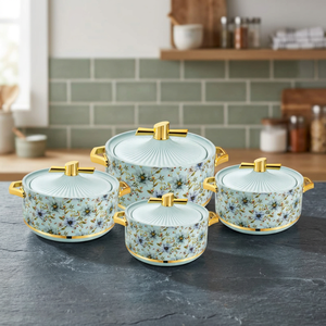 Anax Durable Portable Reusable Floral Enamel Stainless Steel Hot <b>Pot</b> <b>Set</b> Insulated Non Stick Casserole Cookware Lid Gold Handle - Product Image 2