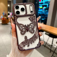 Coques de téléphone ajourées en strass pour iPhone 17 Pro Max 14 15 Plus 16 Pro 13 12, avec papillon scintillant et dissipation thermique, coque arrière
