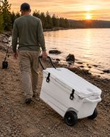Glacière rotomoulée à roulettes de 45 L avec porte-gobelets, en LLDPE, isolée, pour le camping, la pêche et les activités de plein air