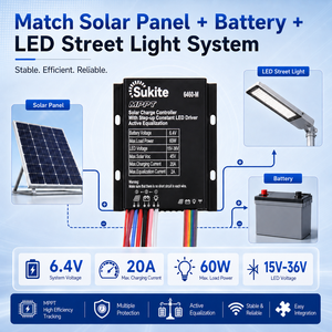 Controlador <span class=keywords><strong>Solar</strong></span> Sukite Dependable MPPT Boost 6460 6.4V 60W 20A para Alumbrado Público con Sensor para Proyectos <span class=keywords><strong>de</strong></span> Iluminación <span class=keywords><strong>Solar</strong></span> - Product Image 3