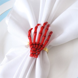 Anneaux de serviette de luxe en métal squelette crâne, petits, dorés/blancs, en forme de feuille, pour Halloween, mariage, décoration de table élégante, écologiques et faciles à utiliser - Product Image 2
