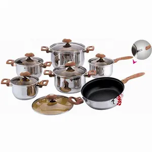 Realwin Set Panci Memasak Kustom, 12 Buah Peralatan Masak Baja Tahan Karat Induksi dengan Pegangan Bakelite