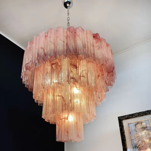 Grande Lampadario Vintage in Vetro di Murano e Alabastro Rosa con Sospensioni a Più Livelli - Product Image 5