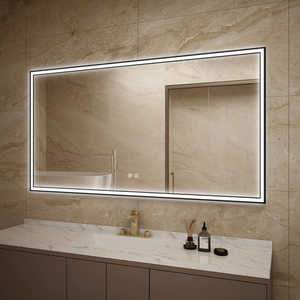 Espejo de pared decorativo enmarcado moderno, baño iluminado, espejo de baño con luz Led, decoración de baño de Hotel dorado - Product Image 3