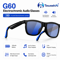 Lunettes de soleil audio intelligentes G60 avec contrôle électrochromique de la teinte, verres polarisés, double microphone, réduction du bruit, haut-parleur, idéales pour les voyages