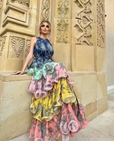 Robe de Soirée Bohème AELESEEN Femme Printemps-Été 2025 Sans Manches Imprimé Floral Dégradé Mince Volants en Cascade Longueur Ras du Sol