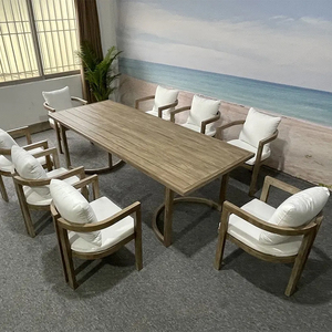 Meubles de jardin, table rectangulaire de patio 8 places, ensemble de salle à manger en teck artisanal pour l'extérieur - Product Image 6