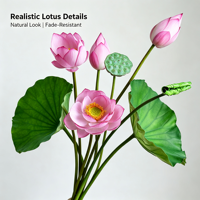 Branche florale artificielle réaliste style oriental pour vase de bureau, ornement de temple, décoration de salon, bouquet de fleurs de lotus artificielles