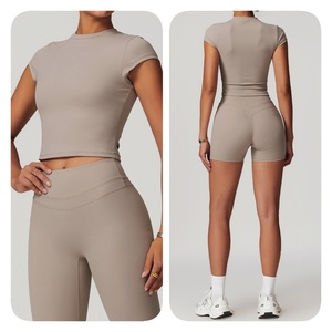 T-shirt de sport d'été à séchage rapide, haut de yoga à manches courtes pour la course décontractée, col rond, tenue de yoga sportive - Product Image 5