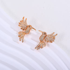 14K18K altın kaplama uçan kuş kolye ve yüzük düğün taraflar nişan için özelleştirilebilir pirinç takı zirkon fabrika - Product Image 5