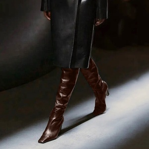 Botas Altas de Cuero Genuino para Mujer, Talla Grande 46, Ajuste Ancho, Tacón Grueso, Cremallera Lateral, Botines Personalizados - Product Image 3