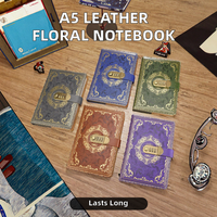 Carnet vintage A5 en cuir imprimé, motif floral gaufré pailleté, ligné, 100 feuilles, journal intime pour étudiants