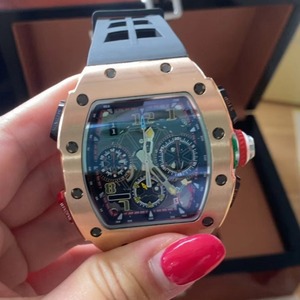 Reloj Mecánico de Fibra de Carbono para Hombre, Estilo Tonneau Skeleton RM 65-01, Cronógrafo de Segundos Divididos, Resistente al Agua 30 bar, Correa de Goma - Product Image 2