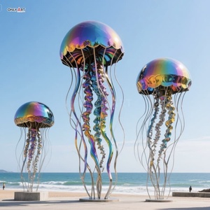 Grande statue de poisson gelée en métal poli moderne personnalisée, <span class=keywords><strong>sculpture</strong></span> de poisson gelée de couleur plaquée en acier inoxydable pour décor de parc océanique - Product Image 5