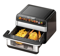 Friteuse à air double panier 9L avec fenêtre de visualisation, 2400W haute puissance, synchronisation intelligente, cuve métallique, cuisson saine sans huile pour la famille