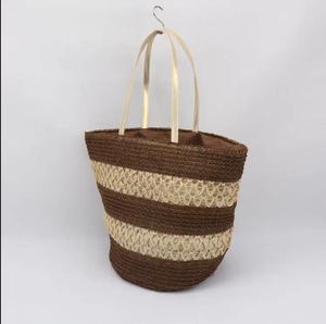 Bolso Tote de Paja con Diseño de Media Luna y Puntos, Estilo Bohemio para Mujer, Abierto, con Asa, Paneles Coloridos, Ecológico, de Poliéster - Product Image 3