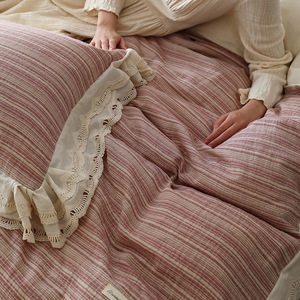 Comoda biancheria da <span class=keywords><strong>letto</strong></span> 100% in cotone tinto in filo con un grande Set di lenzuola da 4 pezzi, compresa la busta del copripiumino e la federa - Product Image 4