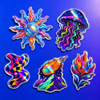 Autocollants holographiques trippy personnalisés, imprimés, adhésifs, résistants à l'eau et aux UV, en vinyle découpé, pour casque de skateboard