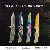 Couteau pliant à motif d'élk en relief 3D, acier inoxydable 8Cr14Mov, 220 mm, couteau de poche à pointe tombante pour le camping, cadeau