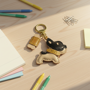 Nouveau style Weilei, pendentif bouledogue français en cuir véritable tanné végétal, forme irrégulière sculptée, teinture végétale, décoration, <span class=keywords><strong>porte</strong></span>-<span class=keywords><strong>clés</strong></span> - Product Image 6