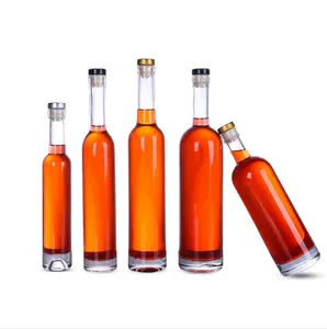 Botella de copa de vino de hielo Precio al por mayor 375ml 750ml Ron Brandy Vodka Botellas de whisky con corcho en T