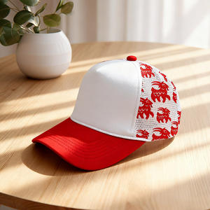 Venta al por mayor de 5 paneles de cuerda de espuma roja deportes al aire libre patrón liso gorra de malla de alta calidad personalizado impreso Animal estampado gorra de camionero Cabra - Product Image 1