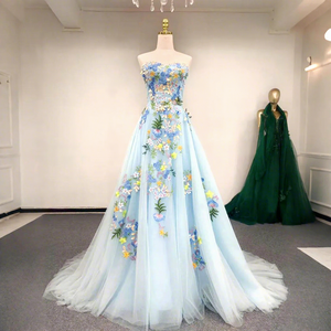 sachin and babi light blue dress Fairy Tale Off The Shoulder Puffy Prom Dress With Color Embroidery #CH6674 main image 0