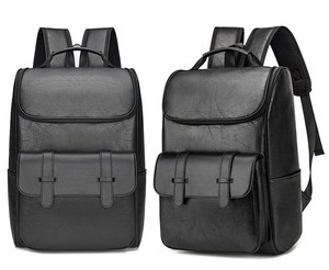 BESTELLA Waterproof Outdoor Soft PU <b>Leather</b> <b>Laptop</b> <b>Backpack</b> Rucksack for College Students Zipper Closure Men Black - Product Image 5