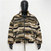 Veste d'hiver coupe-vent pour homme, en polaire épaisse, entièrement zippée, à capuche, réversible, en polaire Sherpa, pour la chasse, avec logo frontal à pompons