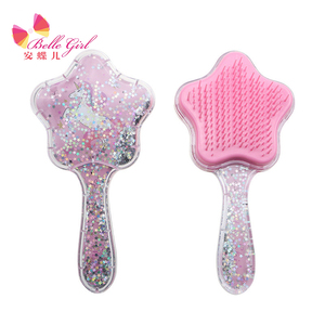 Brosse à cheveux BELLEWORLD en forme d'étoile dessin animé mignon <span class=keywords><strong>licorne</strong></span> design paillettes peignes et brosses à cheveux en plastique pour filles cadeau - Product Image 4