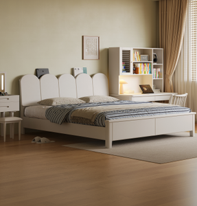 Minimalist White Queen Size Storage Bed <b>Frame</b> with Fabric Upholstery and Wooden Panel Design - Product Image 5