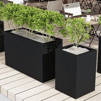 Pot de fleurs moderne classique de qualité supérieure en fibre de verre noire avec revêtement époxy, léger, durable, pour jardin, sol, vase à fleurs, décoration intérieure