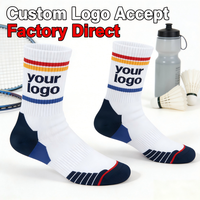 Chaussettes de badminton homme femme, épaisses, avec coussinets en tissu éponge, échantillon gratuit, lettres personnalisables, antidérapantes, mi-mollet