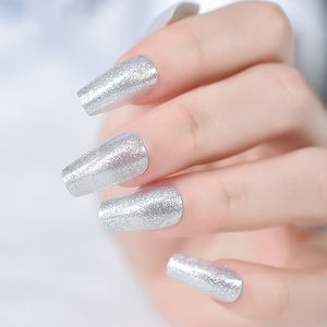 Faux ongles à presser avec paillettes blanches, forme cercueil, longueur moyenne, style luxueux, en acrylique, <span class=keywords><strong>pour</strong></span> <span class=keywords><strong>manucure</strong></span> DIY, salon, <span class=keywords><strong>mariage</strong></span>, rendez-vous galant - Product Image 1