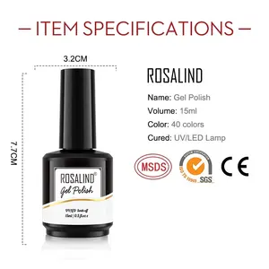 ROSALIND 133 warna Pastel/Glitter kuku profesional, perlengkapan kuku profesional Label pribadi kustom 15ml, cat kuku Gel Led UV dengan Logo