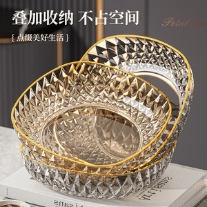 Plato ovalado con diseño de diamantes, bandeja decorativa con borde dorado para sala de estar, hogar u oficina. - Product Image 5