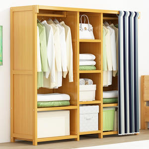 <span class=keywords><strong>Armoire</strong></span> en bambou anti-poussière, meuble de chambre moderne et simple, avec <span class=keywords><strong>porte</strong></span> en tissu, rangement et <span class=keywords><strong>porte</strong></span>-manteau - Product Image 1