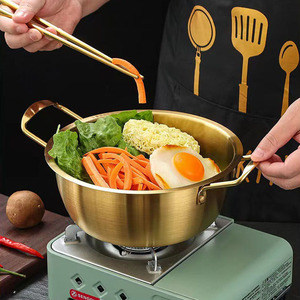 韓国の新しいミニラーメン鍋、蓋付き金メッキスープ鍋、多機能ステンレス鋼製ホットポット、キャンプ用調理器具 - Product Image 6