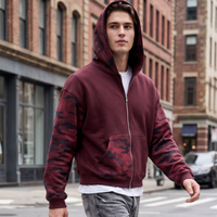 Sweat à capuche zippé personnalisé pour homme, avec empiècements camouflage, coupe courte et ample, style streetwear, vente en gros
