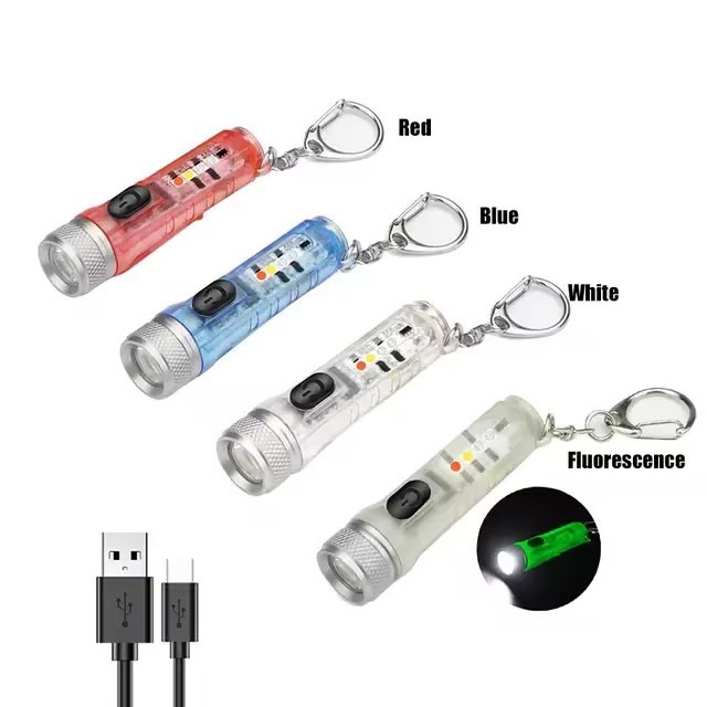 Mini UV LED Rechargeable Keychain Light with Custom Logo Aluminum and Plastic Body Everyday Carry EDC Flashlight
