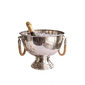Refroidisseur à champagne décoratif moderne avec poignées en corde, base sur pied, grande capacité de 3 litres, bol à boissons pour comptoir - Product Image 1