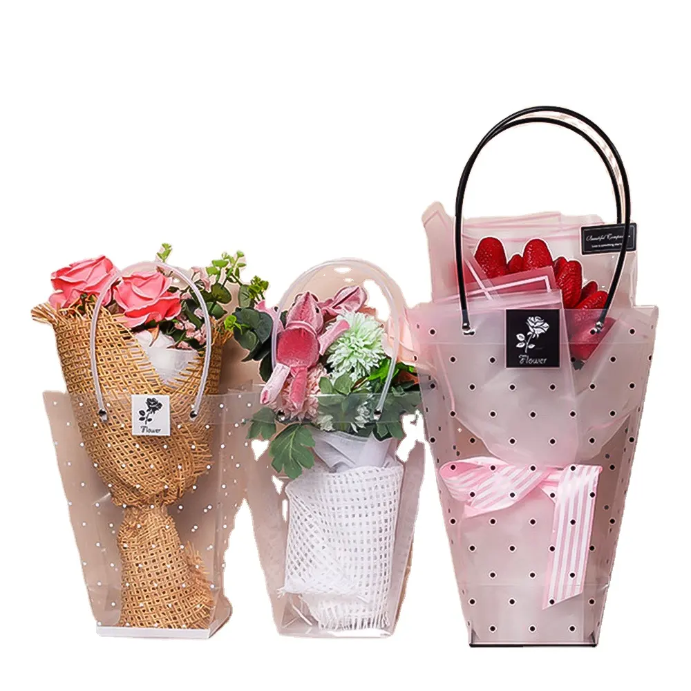 Toptan moda el çiçek çiçek çanta plastik Pvc Bagtransparent temizle buketleri için ambalaj kutusu torba