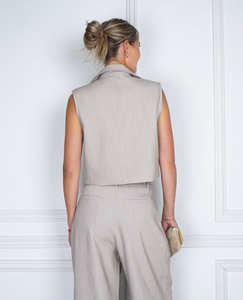 <span class=keywords><strong>Chaleco</strong></span> Beige a Medida para <span class=keywords><strong>Mujer</strong></span>, Mezcla de Poliéster, Viscosa y Elastano, para un Estilo Sofisticado de Negocios y Casual - Product Image 3