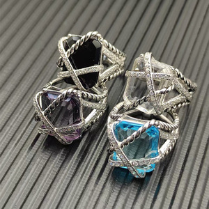 Anillo de Compromiso Clásico de Cobre de Alta Calidad, Estilo David Yurman, con Cristales y Baño de Rodio, para Parejas, Hombres y Mujeres, Venta al Por Mayor - Product Image 3