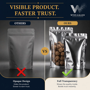 ถุงซิปล็อคแบบตั้งได้ เกรดอาหารมาตรฐาน FDA ขนาด 15x22+4 ซม. ด้านหน้าใส ด้านหลังฟอยล์ ปิดผนึกซ้ำได้ สำหรับกาแฟ ชา ถั่ว ขนมขบเคี้ยว สินค้าในสหรัฐอเมริกา รับผลิตตามแบบ OEM - Product Image 4