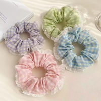 En gros : Bandeaux pour cheveux en tissu dentelle douce, Grands élastiques pour cheveux gaufrés, Élastiques pour cheveux colorés à carreaux de 8 cm, Imprimés vintage